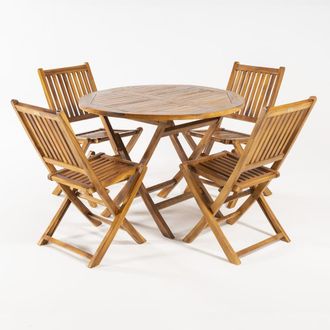 ED&Egrave;N JARD&Iacute; Conjunto de 4 sillas plegables exterior y mesa de teca 100 cm