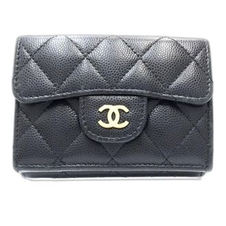 Chanel Black Grained Calfskin Wallet (Tri-Fold) (Pre-Owned)