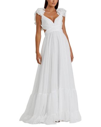 Mac Duggal Ruffle Tiered Cut-Out Chiffon Gown