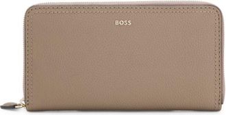 BOSS Zippered wallet in grained leather with metallic logo lettering