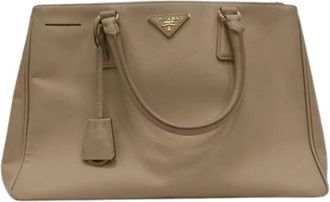 Prada Pre-owned Medium Galleria Double Zip Tote - Dames - Vintage Handtas - Beige - ONE Size - Leer - Vintage