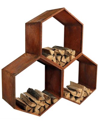 Sunnydaze Log Rack 30in Steel Rustic Finish Hexagon Firewood Storage