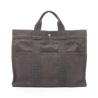 Herm&egrave;s Gray Nylon Canvas Handbag Tote Bag (Pre-Owned)