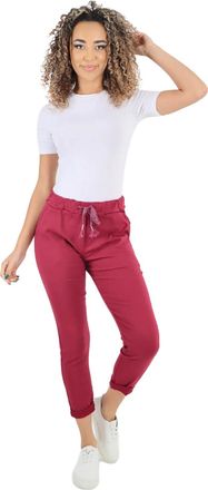 Generic Faozo Womens Plain Magic Trousers, Ladies Italian Lagenlook Crushed Casual Stretchy Joggers Yoga Pants with Back Pocket (Wine, 10-16)