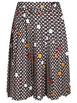 Maison Margiela Black Pleated Floral Backdrop Flared Skirt