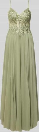 Luxuar Luxuar Abendkleid mit Stitchings und Ziersteinbesatz in Gruen, Gr&ouml;&szlig;e 34