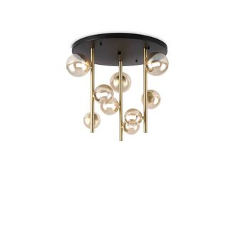 Netlighting Perlage 9 Light Globe Ceiling Light Brass Amber Glass Shade