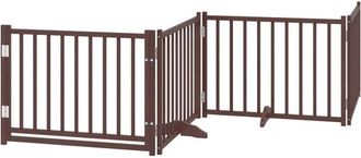vidaXL Dog Gate with Door Foldable 4 Panels Brown Oak 320 cm Solid Wood Fir vidaXL