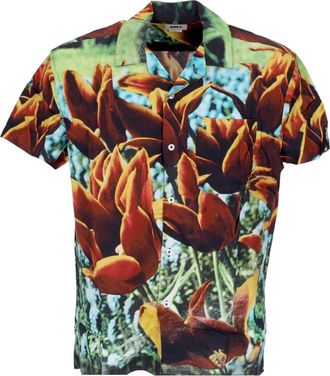 Obey Oranje Multi Geweven Korte Mouw Overhemd - Heren - Korte mouwen Overhemden - Veelkleurig - XL - Overhemden
