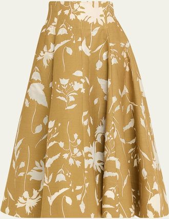 Lela Rose Sheer Floral Jacquard Fit-And-Flare Midi Skirt