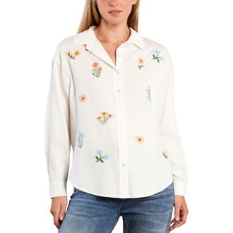 BILLY T Wild Blossom Embroidered Shirt in White Flower at Nordstrom, Size X-Small