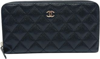 Chanel Black Grained Calfskin Long Wallet (Bi-Fold) (Pre-Owned)