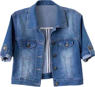 Generic Short Sleeve Denim Jacket for Women Summer Cropped Jackets for Women Casual Short Sleeve Button Up Front Jean Jackets