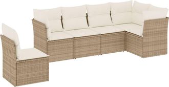 vidaXL Juego De Sof&aacute;s Jard&iacute;n Con Cojines 6 Pzas Rat&aacute;n Sint&eacute;tico Beige Vidaxl