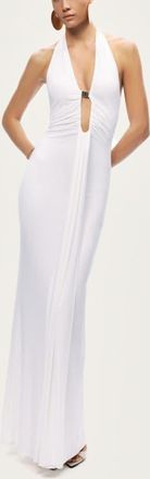 Nocturne Halter Neck Cut-Out Maxi Dress in White at Nordstrom, Size X-Small Eu