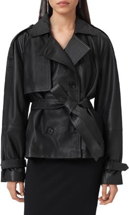 AllSaints Reed Leather Trench Jacket in Black at Nordstrom, Size Medium