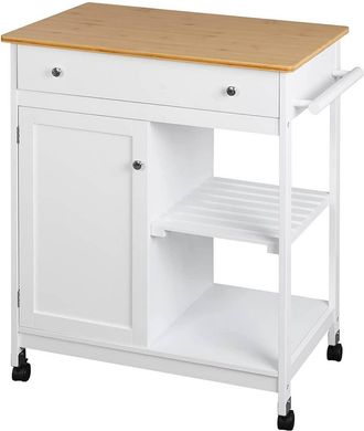 Woltu Woltu Carrello Da Cucina Con Ruote Cassetto Armadietto Porta Microonde In Legno