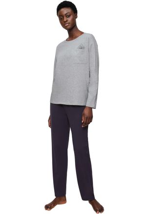 Triumph Schlafanzug TRIUMPH, Damen, Gr. 36, grau (dunkelgrau), Single Jersey, Obermaterial: 100% Baumwolle, bestickt, unifarben, bequem lang, Rundhals, Homewe
