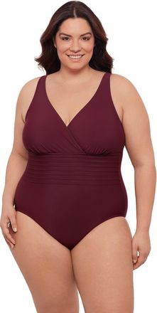 Aqua Green Plus Size V-Neck Surplice Trim Overlay Full Coverage One-Piece Swimsuit in Currant at Nordstrom, Size 1X