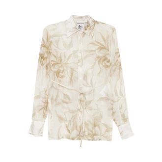 Semicouture Shirts, female, Beige, Size: XS Floral Tie-Waist Shirt