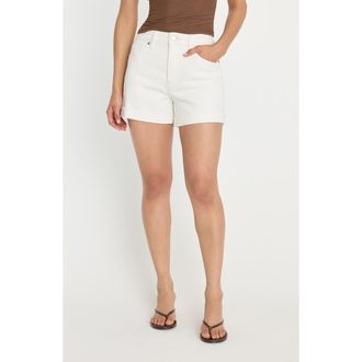 Good American Good Girlfriend Raw Hem Denim Shorts in White at Nordstrom, Size 10