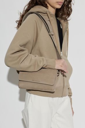 Ami Leather Shoulder Bag With Logo, Unisex, Beige