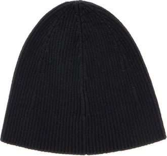 Saint Laurent Mens Black Cashmere Beanie With Logo Patch Hat
