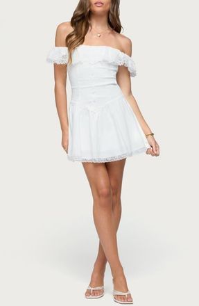Edikted Darah Lacy Off the Shoulder Minidress in White at Nordstrom, Size X-Small
