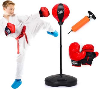 Costway Saco De Boxeo Para Ni&ntilde;os Juego De Boxeo Altura Ajustable Con Guantes De Boxeo Y Bomba Manual - Costway