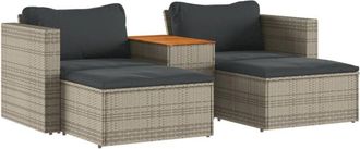 vidaXL 5 Piece Garden Sofa Set with Cushions Grey Poly Rattan Acacia Vidaxl