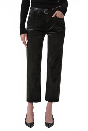 Citizens Of Humanity Delfina Velvet High-Rise Straight Leg Jeans In Olive Leaf