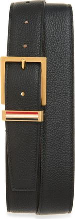 Thom Browne Metal Loop Belt in Soft Pebbled Leather in Black at Nordstrom, Size 100
