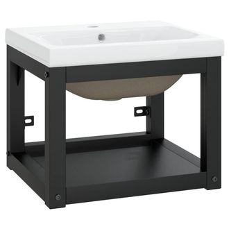 Berkfield Home Bathroom Washbasin Frame with Built-in Basin Black Iron