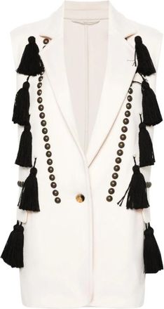 Max Mara Wol-cashmere blazer met kwastdetail - Dames - Blazers - Wit - 2XS - Wol - Jassen