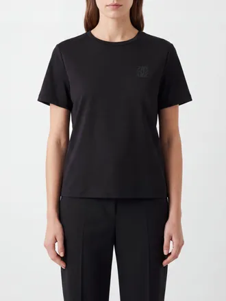 Max Mara T-shirt girocollo in misto cotone con logo tono su tono