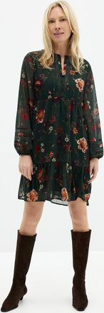 Contemporaine Womens Small fall flowers chiffon dress