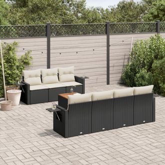 vidaXL Vidaxl - Set De Sof&aacute;s De Jard&iacute;n 8 Piezas Y Cojines Rat&aacute;n Sint&eacute;tico Negro