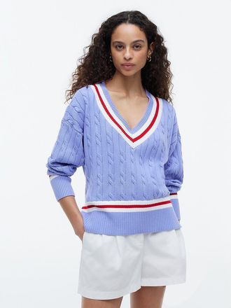 Tommy Hilfiger Womens Cable Knit Cricket Sweater - Purple - XL