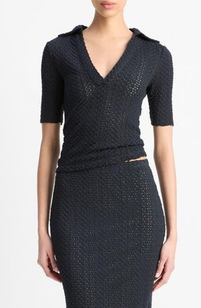 Vince Open Stitch Polo Sweater in Coastal at Nordstrom, Size Xx-Small