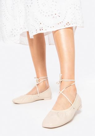 Wittchen Dames Ballerinas van echt leer met strikjes, beige