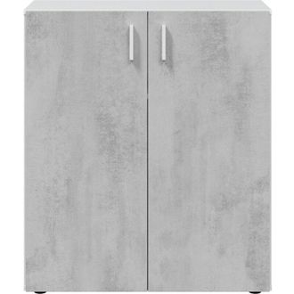 Dmora Armadio multiuso 2 ante Argento, Mobile ausiliario basso, Scarpiera ante battenti e 1 ripiano, Mobile porta scarpe, 80x37h92 cm, Cemento e Bianco