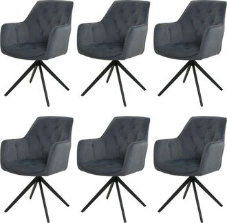 Hhg Hhg - Nunca Usado] Juego De 6 Silla De Comedor 503, Silla De Cocina Silla Tapizada Con Reposabrazos, Giratoria, Metal Tela/textil, Antracita