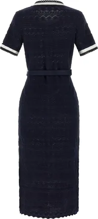 Self Portrait Pointelle Knit Midi Dress - Navy