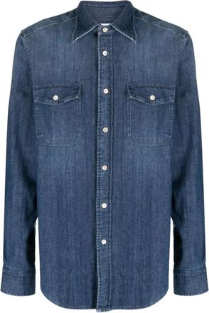 Boglioli Blauw Denim Overhemd met Knoopsluiting - Heren - Spijkeroverhemden - Blauw - L - Denim - Overhemden