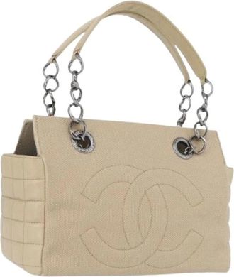 Chanel Pre-owned Handbags, female, Beige, Size: ONE SIZE Pre-owned Vintage Canvas Hand Bag