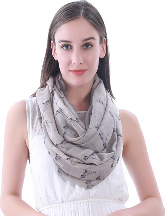 Lina & Lily Border Terrier Dog Print Womens Infinity Scarf Snood Lightweight (Khaki)