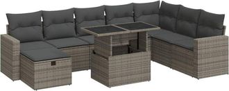 vidaXL Set De Sof&aacute;s De Jard&iacute;n Con Cojines 9 Pzas Rat&aacute;n Sint&eacute;tico Gris Vidaxl