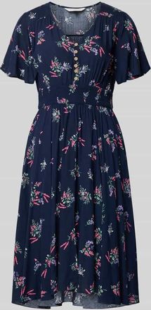 Apricot Knielanges Kleid aus Viskose mit V-Ausschnitt in Marine, Gr&ouml;&szlig;e XXL