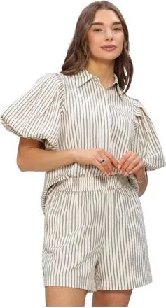 Notre-V Overhemden, Dames, Beige, XS, Linnen, Dames Blouses Nv-hinka Crepe Stripe
