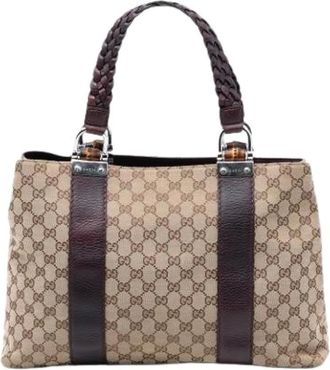 Gucci Pre-owned Handbags, female, Beige, Size: ONE SIZE Pre-owned Canvas Tote